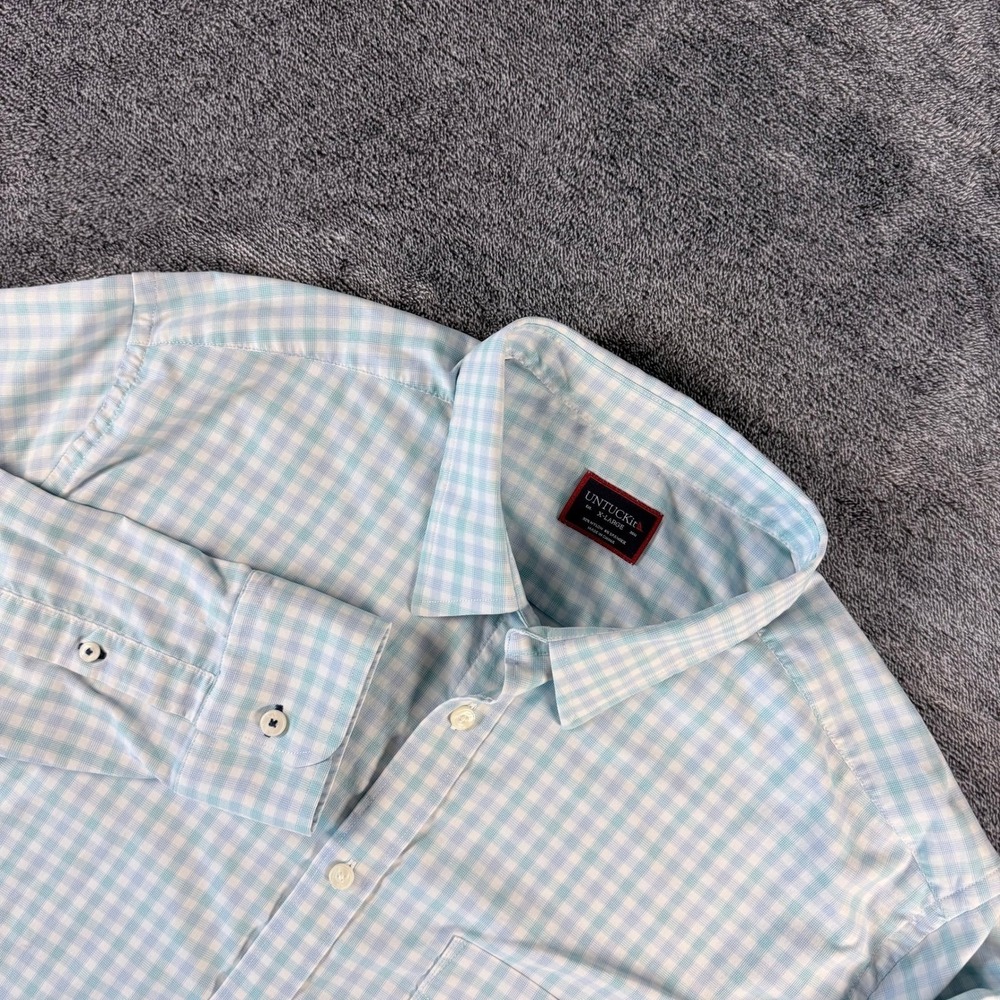 UNTUCKit Mens XL Blue White Gingham Performance Stretch Button Down Shirt